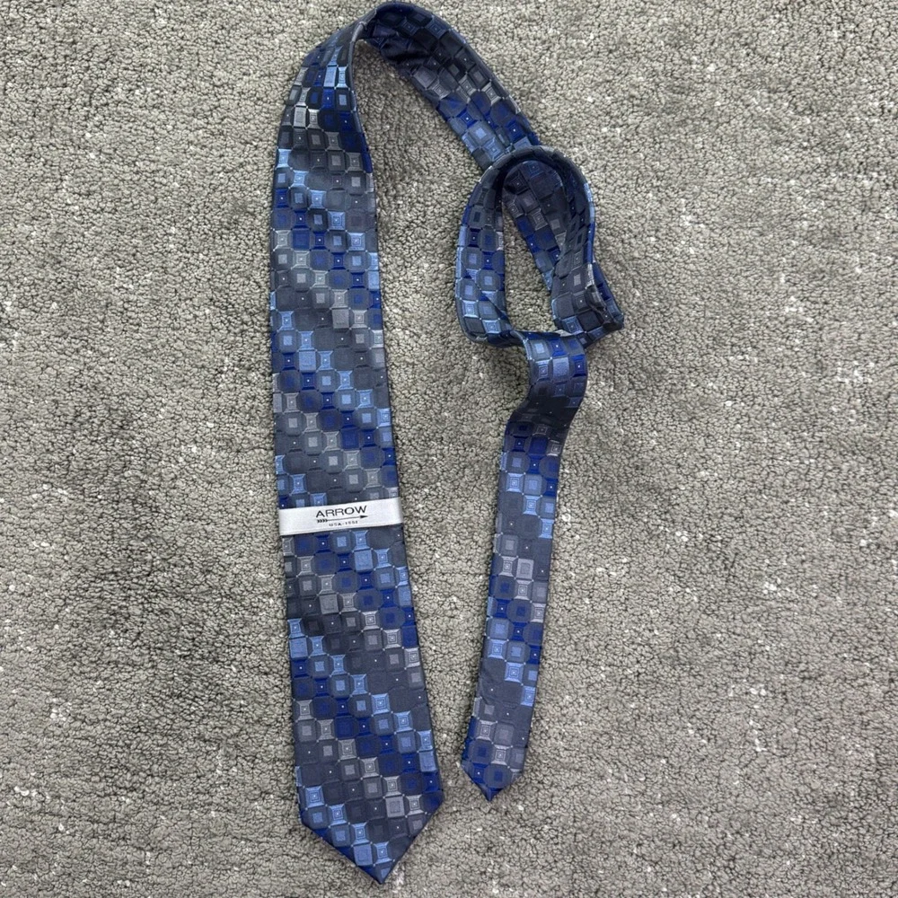 Arrow Necktie Mens OS Blue Grey Geometric Square Silk Formal Business Tie